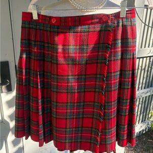 Vintage Red Plaid Wool Pleated Skirt~Kelt